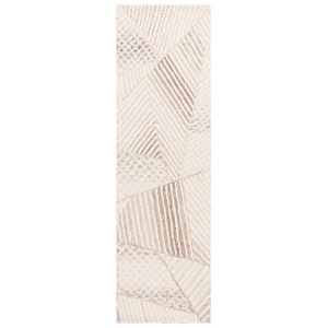 Safavieh Abstract 2'-3&quot x 8'-0&quot Wool  Hand Tufted Rug in Ivory / Light Brown
