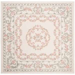 Safavieh Aubusson 8'-0&quot x 8'-0&quot Wool  Hand Tufted Rug in Ivory / Pink