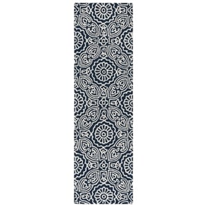 Safavieh Blossom 2'-3&quot x 8'-0&quot Wool and Cotton Hand Tufted Rug in Blue / Ivory