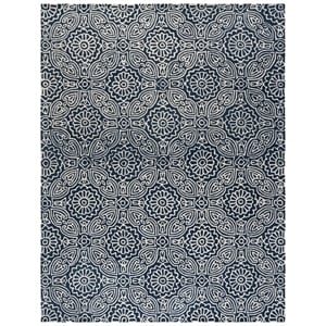 Safavieh Blossom 8'-0&quot x 10'-0&quot Wool and Cotton Hand Tufted Rug in Blue / Ivory