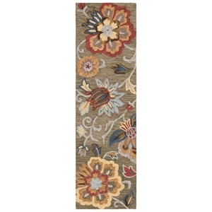 Safavieh Blossom 2'-3&quot x 12'-0&quot Wool and Cotton Hand Tufted Rug in Green / Red