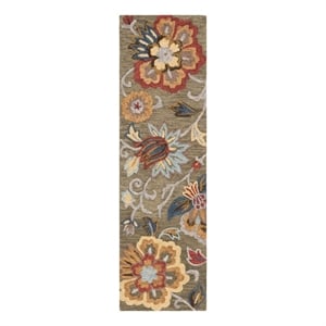 Safavieh Blossom 2'-3&quot x 6'-0&quot Wool and Cotton Hand Tufted Rug in Green / Red