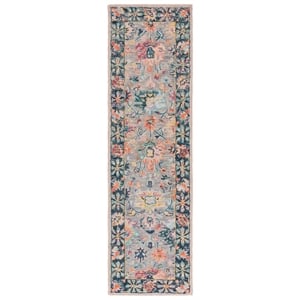 Safavieh Blossom 2'-3&quot x 13'-0&quot Wool and Cotton Hand Tufted Rug in Gray / Pink