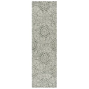 Safavieh Blossom 2'-3&quot x 8'-0&quot Wool and Cotton Hand Tufted Rug in Gray / Ivory