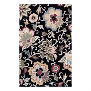 Safavieh Blossom 4'-0&quot x 6'-0&quot Wool and Cotton Hand Tufted Rug in Black / Sage