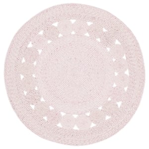 Safavieh Braided 3'-0&quot x 3'-0&quot Wool  Hand Woven Rug in Pink / Ivory