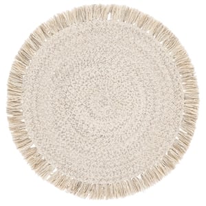 Safavieh Braided 4'-0&quot x 4'-0&quot Wool  Hand Woven Rug in Gray / Ivory