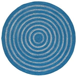 Safavieh Braided 6'-0&quot x 6'-0&quot Wool  Hand Woven Rug in Blue / Ivory
