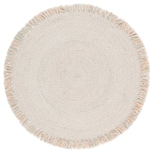 Safavieh Braided 4'-0&quot x 4'-0&quot Wool  Hand Woven Rug in Sage / Peach