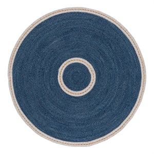 Safavieh Braided 5'-0&quot x 5'-0&quot Wool  Hand Woven Rug in Blue / Beige