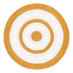 Safavieh Braided 3'-0&quot x 3'-0&quot Wool  Hand Woven Rug in Gold / Ivory