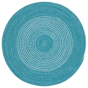 Safavieh Braided 4'-0&quot x 4'-0&quot Wool  Hand Woven Rug in Turquoise / Ivory