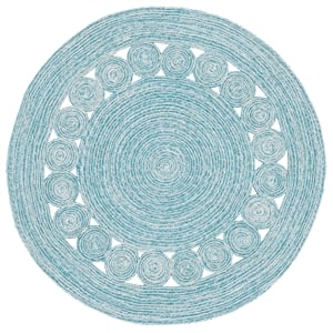 Safavieh Braided 3'-0&quot x 3'-0&quot Wool  Hand Woven Rug in Turquoise / Ivory