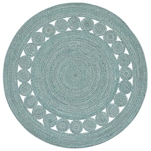 Safavieh Braided 6'-0&quot x 6'-0&quot Wool  Hand Woven Rug in Turquoise / Ivory
