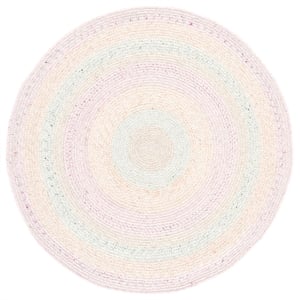 Safavieh Braided 4'-0&quot x 4'-0&quot Wool  Hand Woven Rug in Pink / Sage