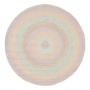 Safavieh Braided 5'-0&quot x 5'-0&quot Wool  Hand Woven Rug in Pink / Sage