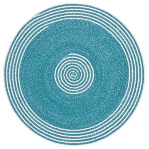 Safavieh Braided 4'-0&quot x 4'-0&quot Wool  Hand Woven Rug in Turquoise / Pink