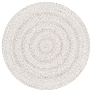 Safavieh Braided 4'-0&quot x 4'-0&quot Wool  Hand Woven Rug in Silver / Ivory