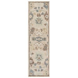 Safavieh Ebony 2'-3&quot x 8'-0&quot Wool and Cotton Hand Tufted Rug in Beige / Gray