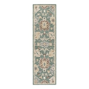 Safavieh Ebony 2'-3&quot x 8'-0&quot Wool and Cotton Hand Tufted Rug in Green / Beige