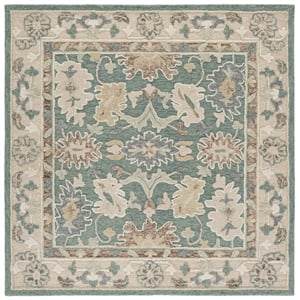 Safavieh Ebony 6'-0&quot x 6'-0&quot Wool and Cotton Hand Tufted Rug in Green / Beige