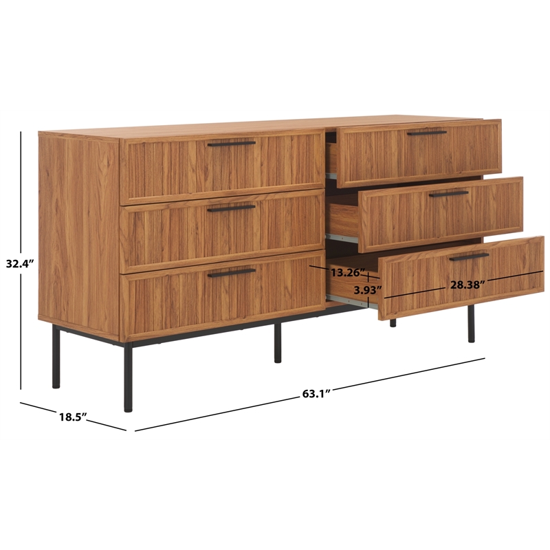 Safavieh Axelle 6 Drawer Wood Dresser in Oak / Black