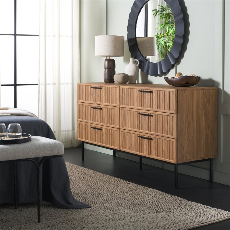 Safavieh Axelle 6 Drawer Wood Dresser in Oak / Black