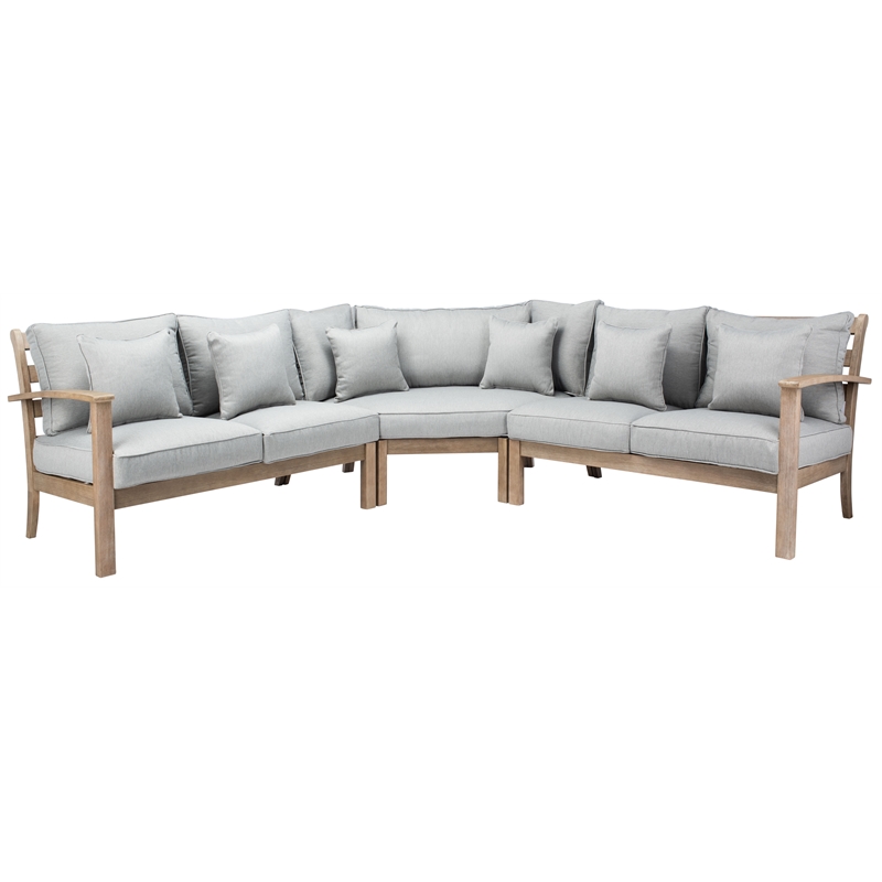 Safavieh Rosabecca Wood Patio Sectional Sofa in Natural / Light Gray
