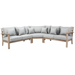 Safavieh Rosabecca Wood Patio Sectional Sofa in Natural / Light Gray