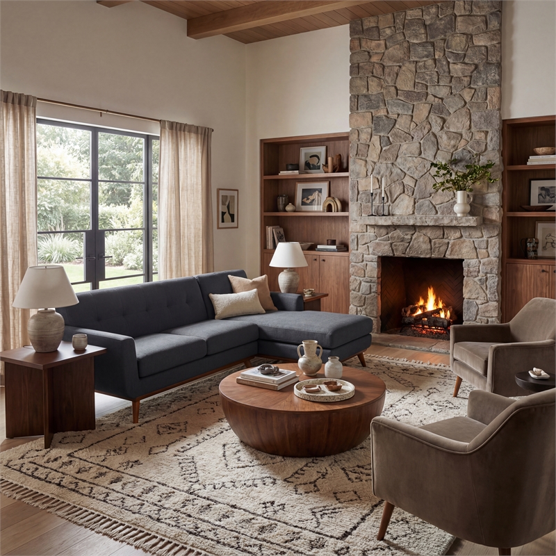 Safavieh Nicolettie Linen and Wood Sectional Sofa in Slate / Gray