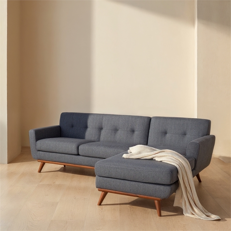 Safavieh Nicolettie Linen and Wood Sectional Sofa in Slate / Gray