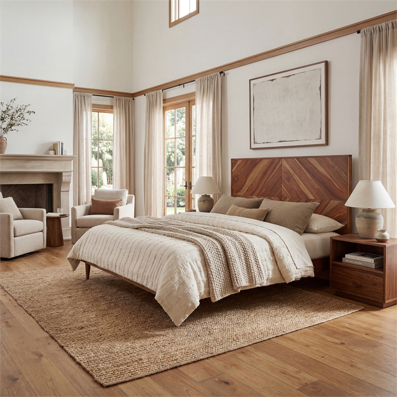 Safavieh Macibryn Wood Herringbone Bed in Natural