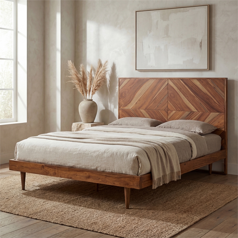 Safavieh Macibryn Wood Herringbone Bed in Natural