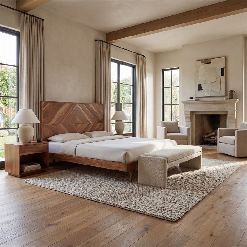 Safavieh Macibryn Wood Herringbone Bed in Natural