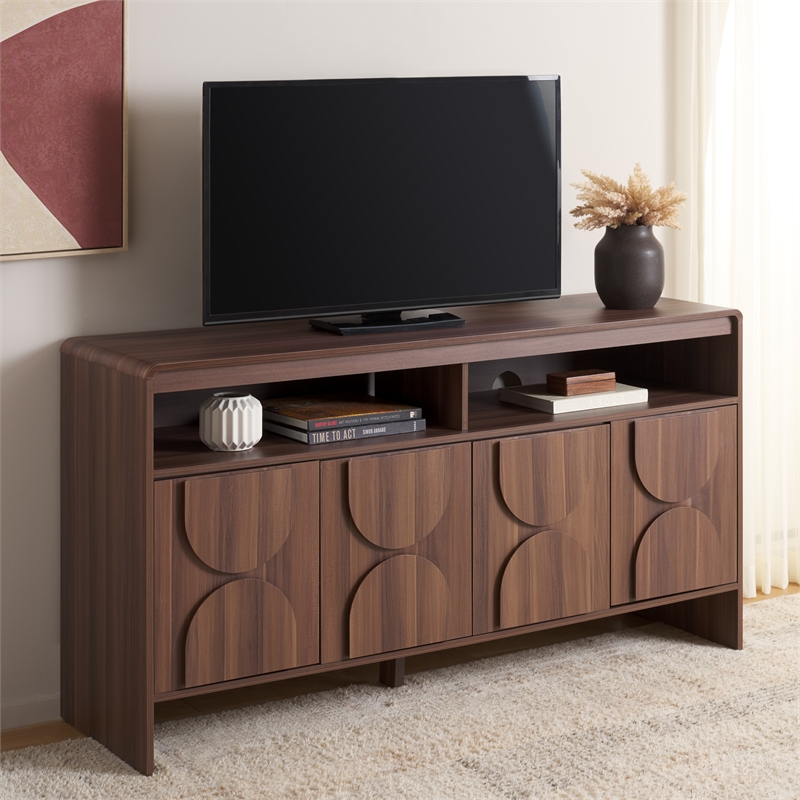 Safavieh Arsenio 4 Door 2 Shelf Wood Sideboard in Walnut