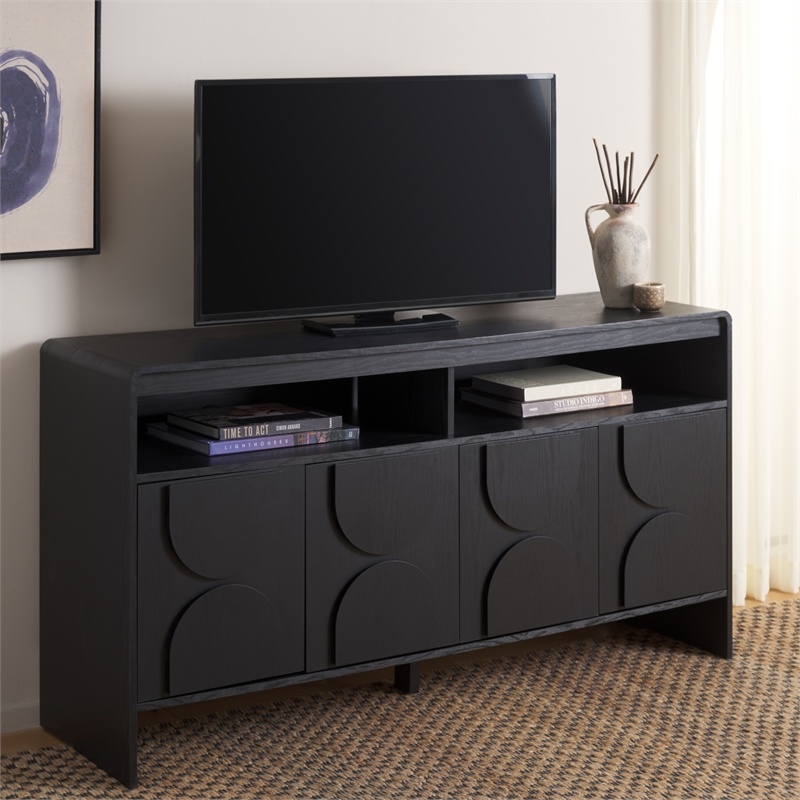 Safavieh Arsenio 4 Door 2 Shelf Wood Sideboard in Black
