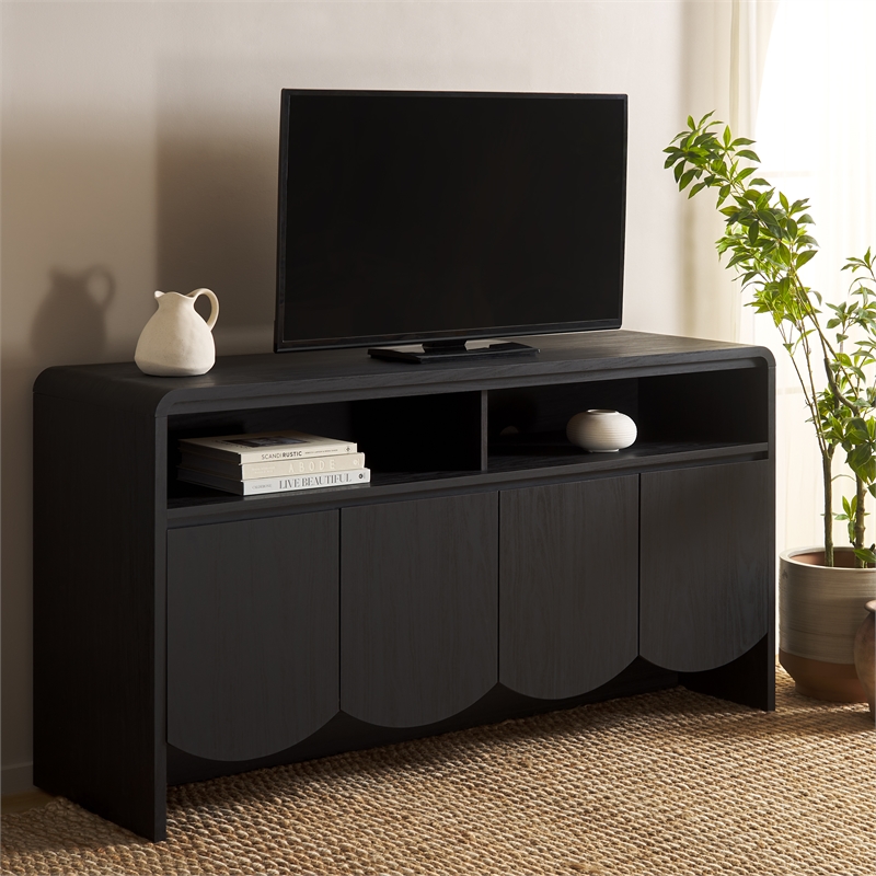 Safavieh Narine 4 Door 2 Shelf Wood Sideboard/Media Stand in Black