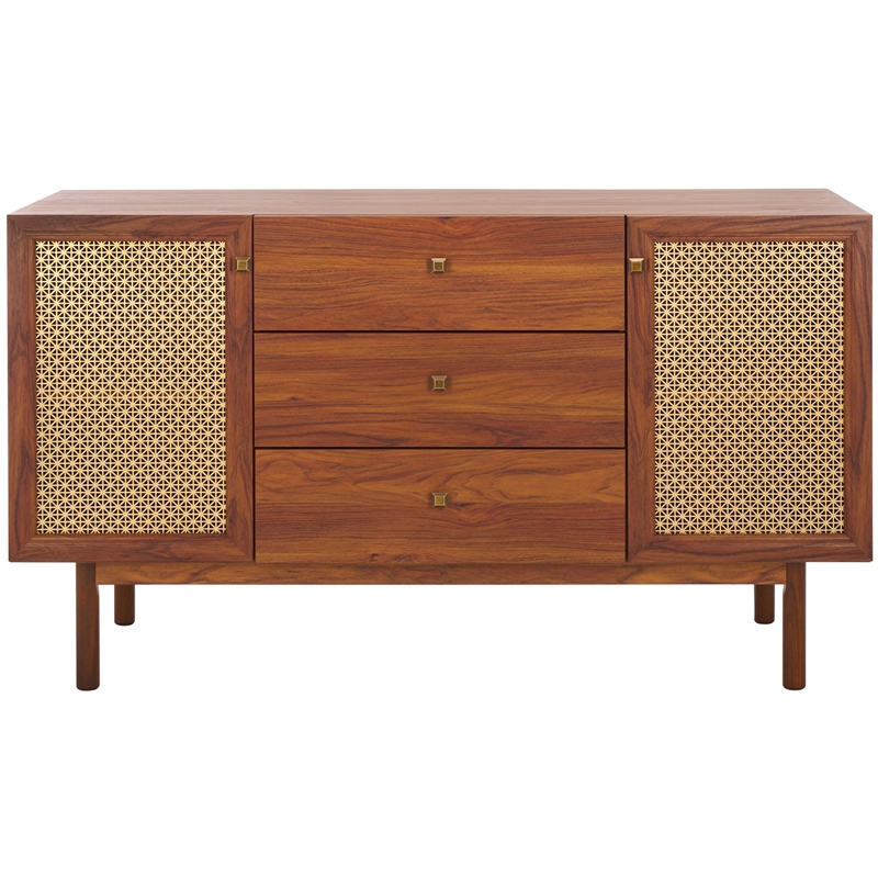 Safavieh Piran 2 Door 3 Drawer Wood Sideboard/Media in Walnut / Gold