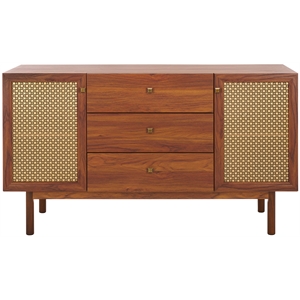 Safavieh Piran 2 Door 3 Drawer Wood Sideboard/Media in Walnut / Gold