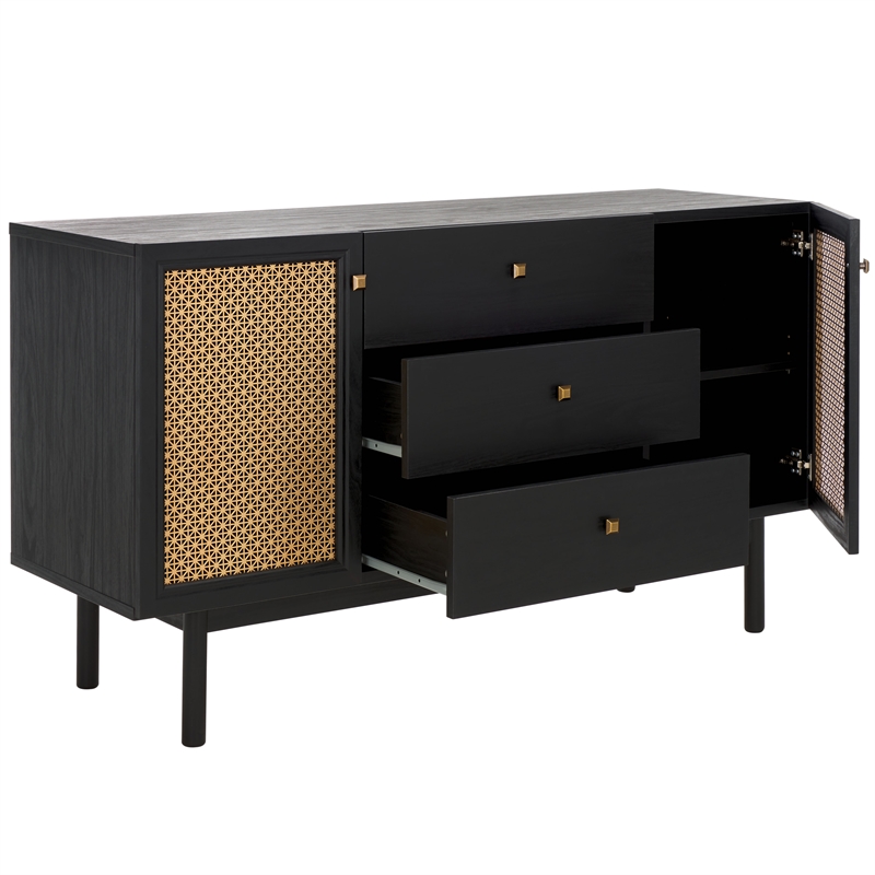 Safavieh Piran2 Door 3 Drawer Wood Sideboard/Media in Black / Gold