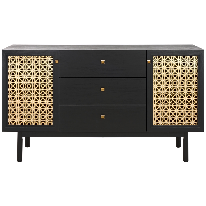 Safavieh Piran2 Door 3 Drawer Wood Sideboard/Media in Black / Gold