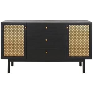 Safavieh Piran2 Door 3 Drawer Wood Sideboard/Media in Black / Gold