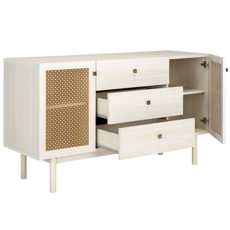 Safavieh Piran 2 Door 3 Drawer Wood Sideboard/Media in White / Gold