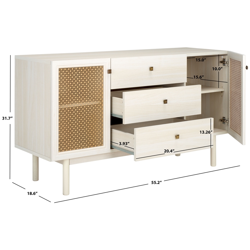 Safavieh Piran 2 Door 3 Drawer Wood Sideboard/Media in White / Gold