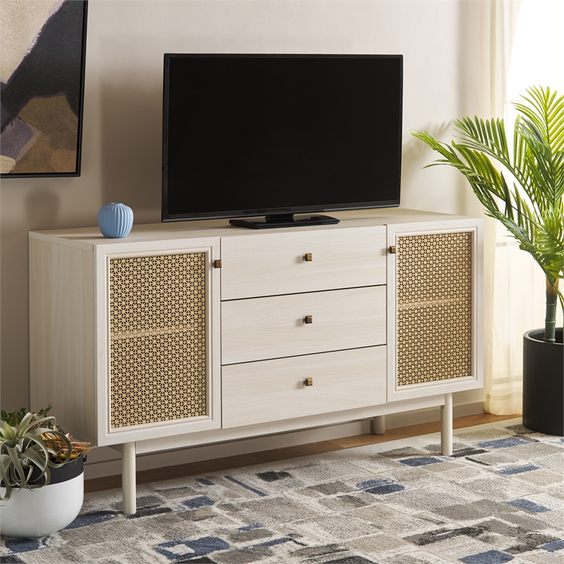 Safavieh Piran 2 Door 3 Drawer Wood Sideboard/Media in White / Gold