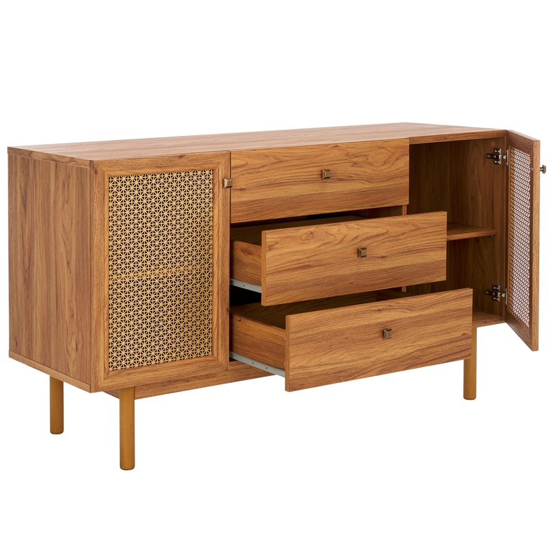 Safavieh Piran 2 Door 3 Drawer Wood Sideboard/Media in Oak / Gold