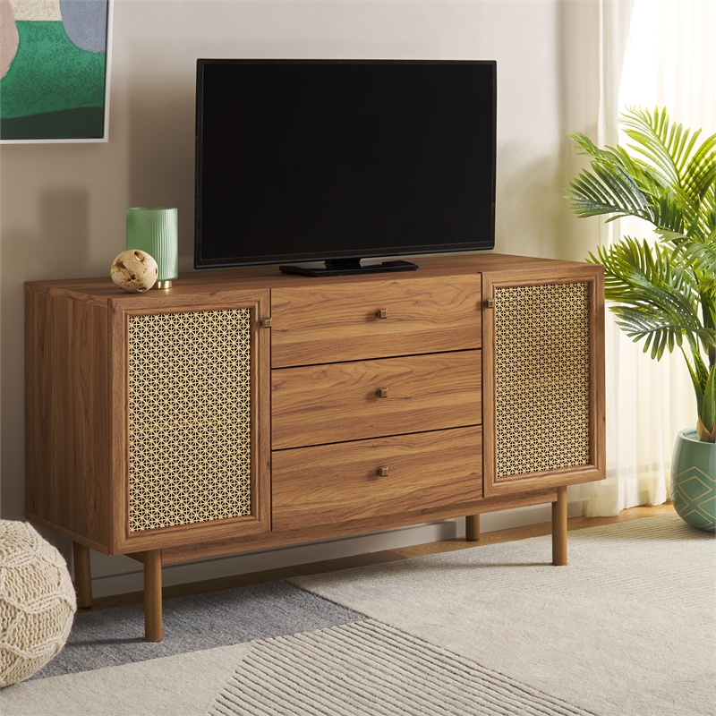 Safavieh Piran 2 Door 3 Drawer Wood Sideboard/Media in Oak / Gold