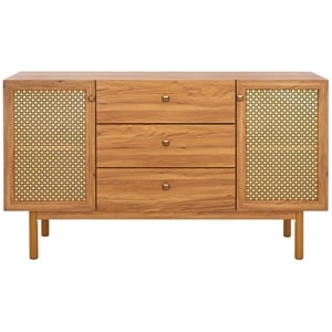 Safavieh Piran 2 Door 3 Drawer Wood Sideboard/Media in Oak / Gold