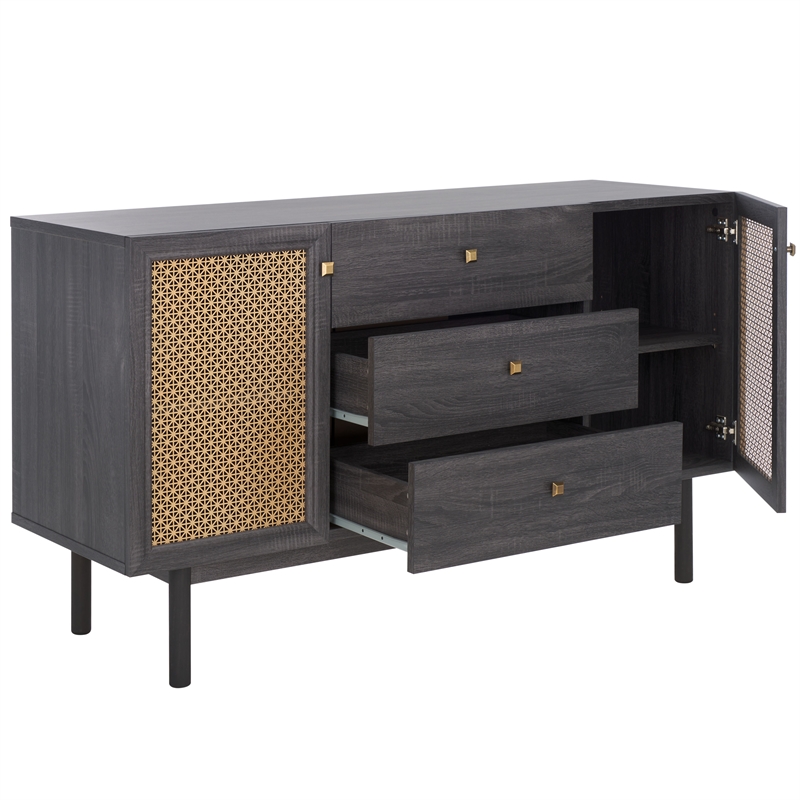 Safavieh Piran 2 Door 3 Drawer Wood Sideboard/Media in Black / Gold