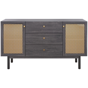 Safavieh Piran 2 Door 3 Drawer Wood Sideboard/Media in Black / Gold